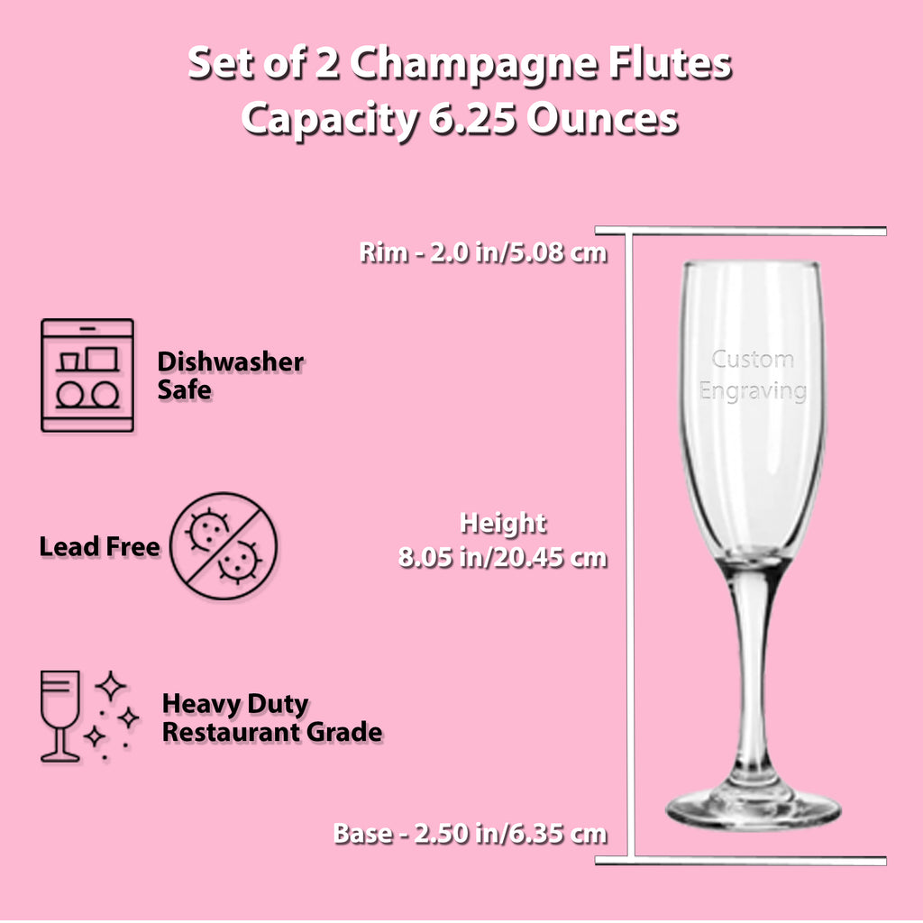 Custom Engraved Quinceanera Champagne Flutes | Butterfly Design | Set of 2