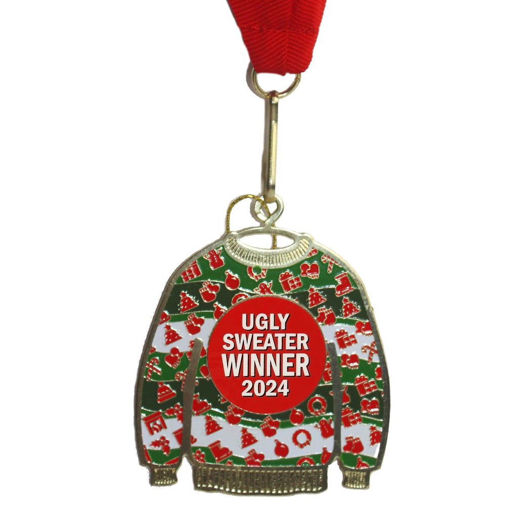 Ugly Sweater 1st Place Winner Prize Ornament Medal | Personalized with Year 2024 | Choice of Winner, 1st Place or 1st, 2nd, 3rd Place Bundle