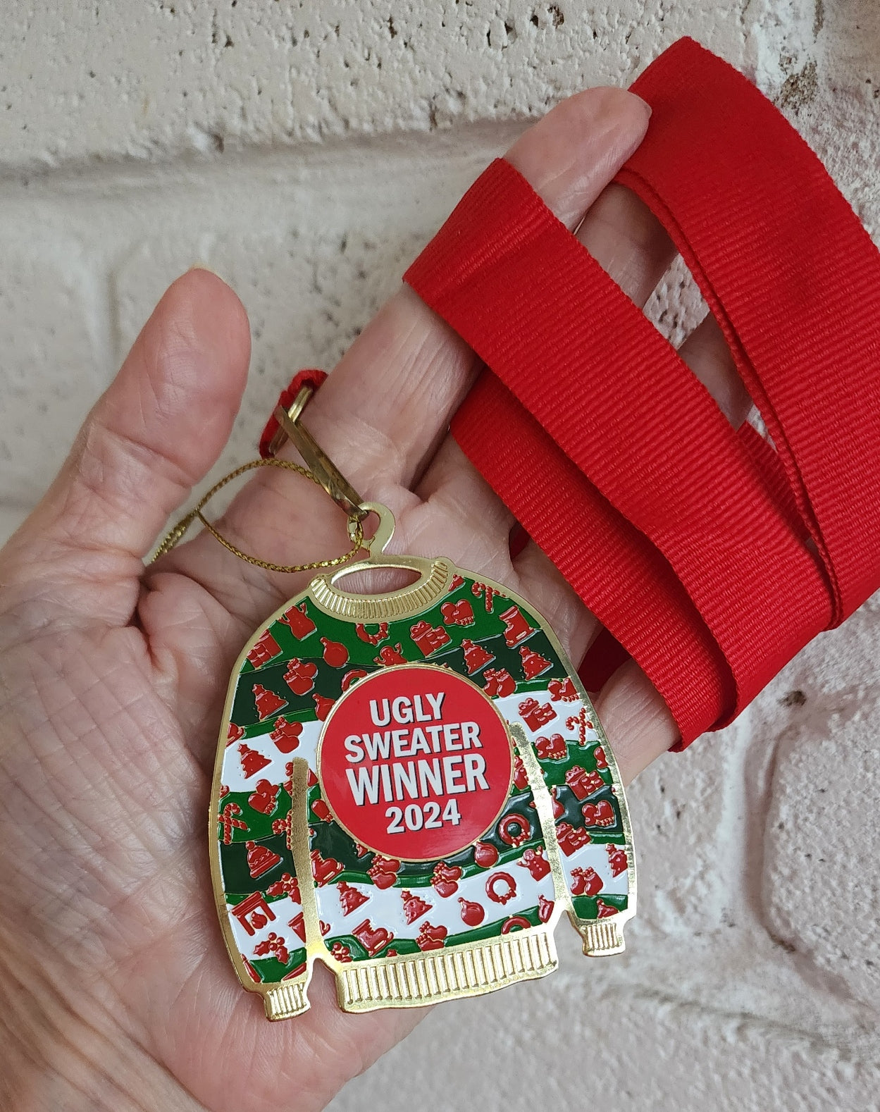 Ugly Sweater 1st Place Winner Prize Ornament Medal | Personalized with Year 2024 | Choice of Winner, 1st Place or 1st, 2nd, 3rd Place Bundle