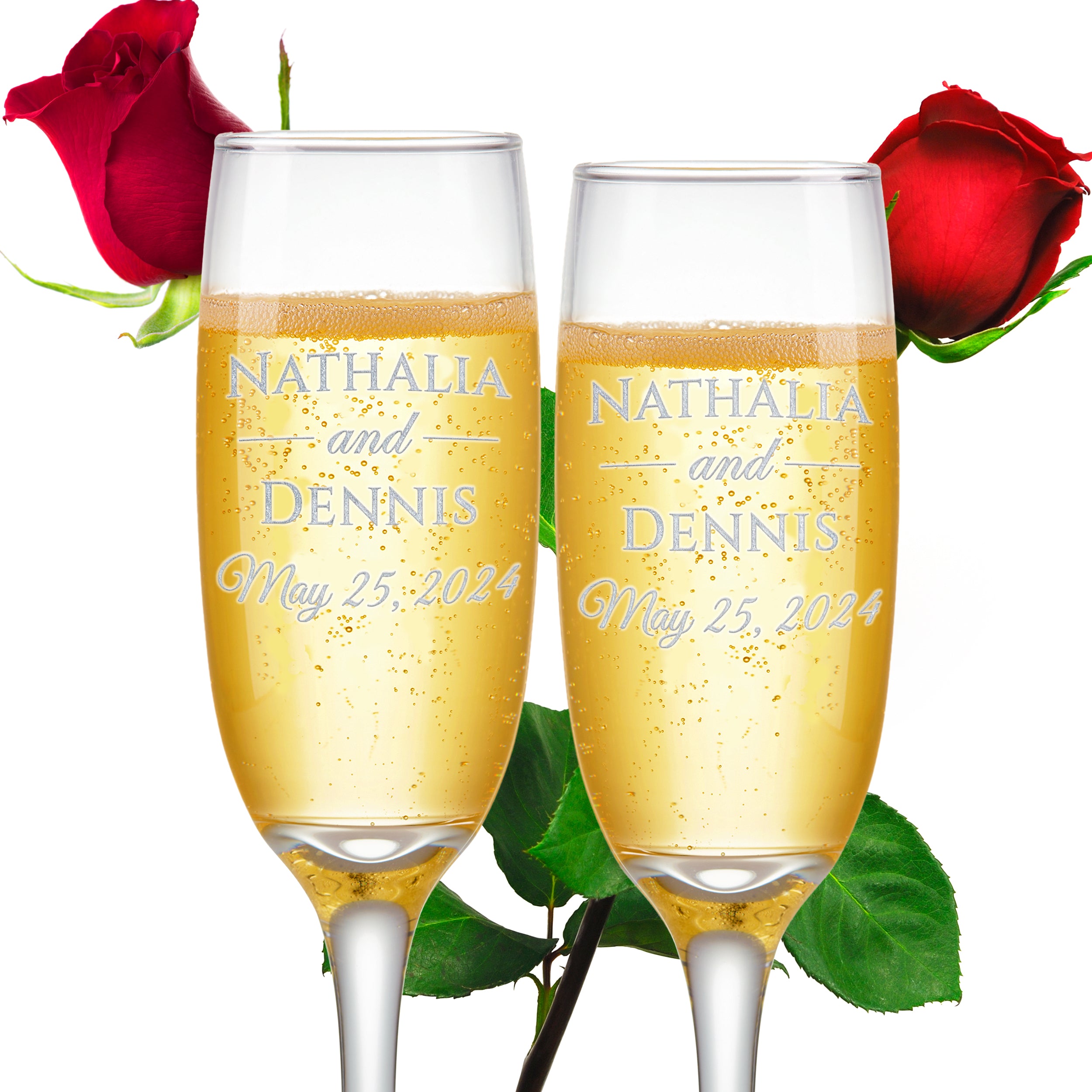 Custom Engraved Champagne Flutes | Classic Design | Set of 2