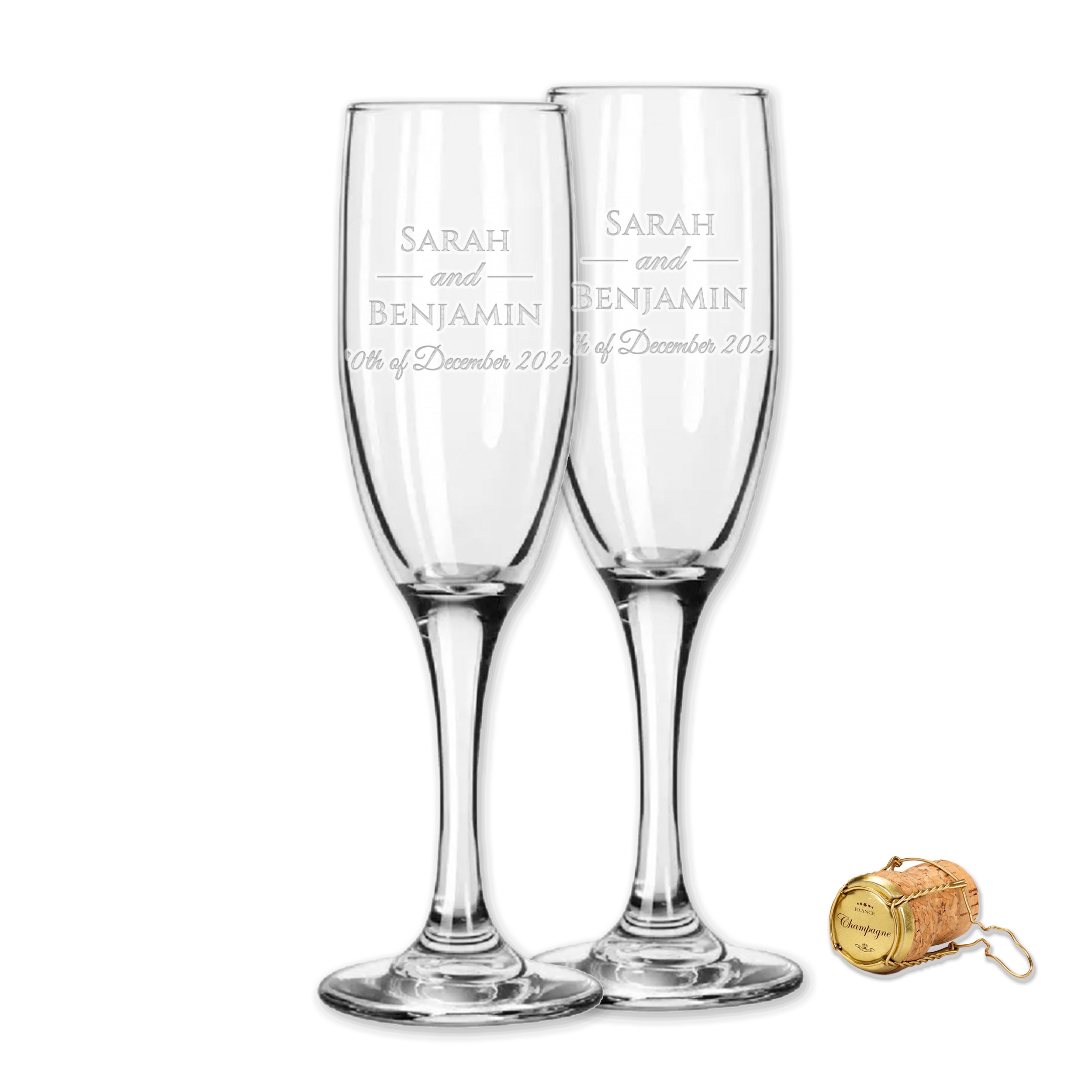 Custom Engraved Champagne Flutes | Classic Design | Set of 2