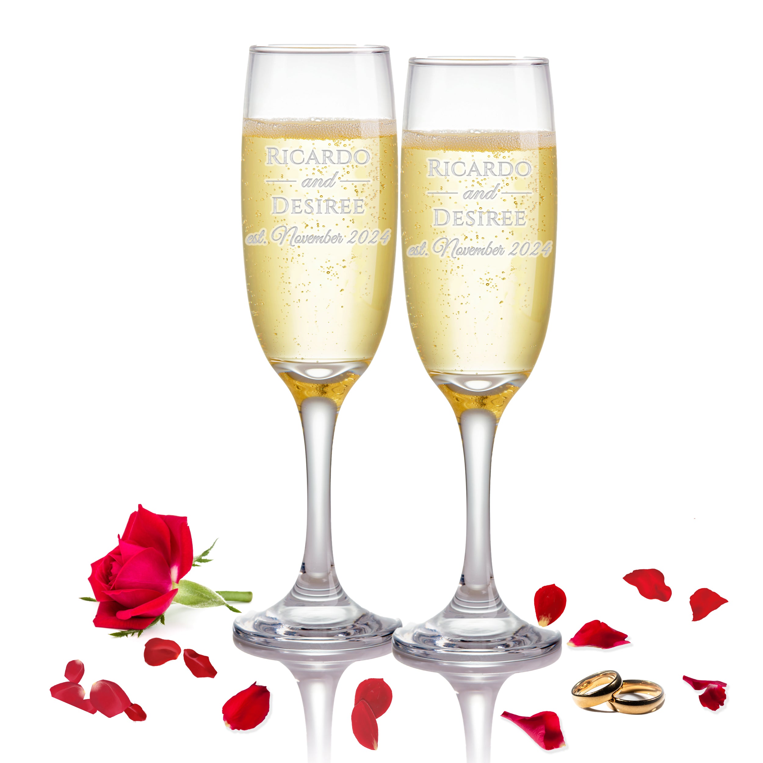 Custom Engraved Champagne Flutes | Classic Design | Set of 2