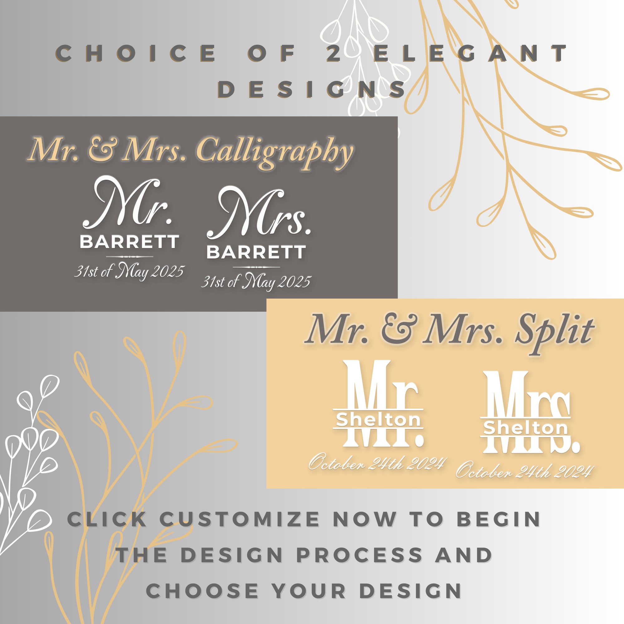 Custom Engraved Champagne Flutes | Mr and Mrs Design | Set of 2