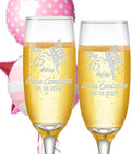 Etch Workz Custom Engraved Champagne Flutes Set of 2 - Sweet 16 Fairy Design - Personalized with Name and Date of Birth - Elegant Keepsake Toasting Glasses for Birthday Celebrations