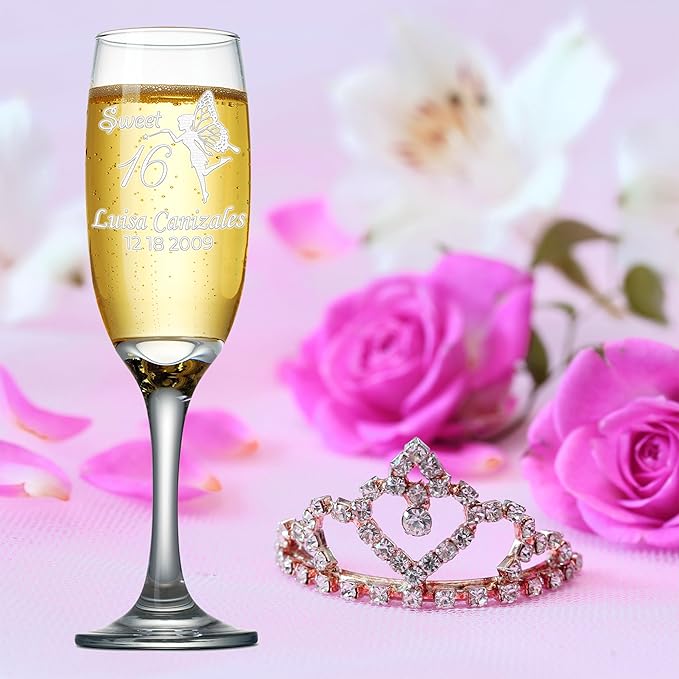 Custom Engraved Quinceanera Champagne Flutes | Fairy Design - Set of 2