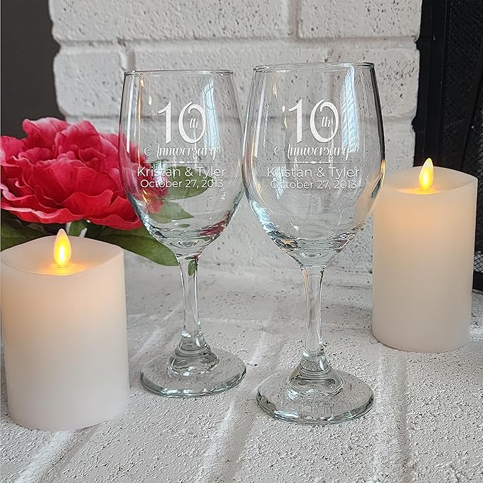Etch Workz Custom Engraved Anniversary Wine Glasses - Set of 2 (White Wine)