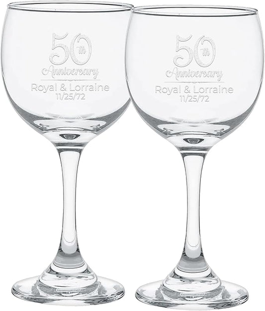 Etch Workz Custom Engraved Anniversary Wine Glasses - Set of 2 (Red Wine)