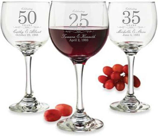 Etch Workz Custom Engraved Anniversary Wine Glasses - Set of 2 (Red Wine)
