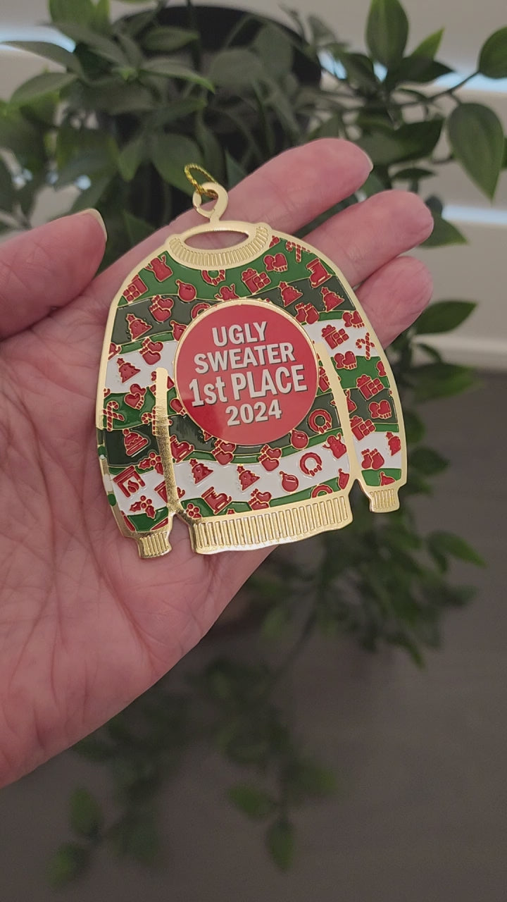 Ugly Sweater 1st Place Winner Prize Ornament Medal | Personalized with Year 2024 | Choice of Winner, 1st Place or 1st, 2nd, 3rd Place Bundle