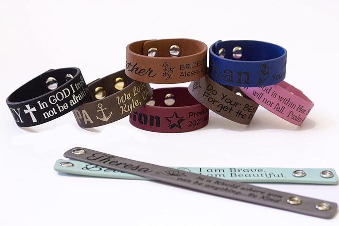 Etch Workz Custom Engraved Wristband | 9.5" Leatherette Cuff Bracelet | Gray