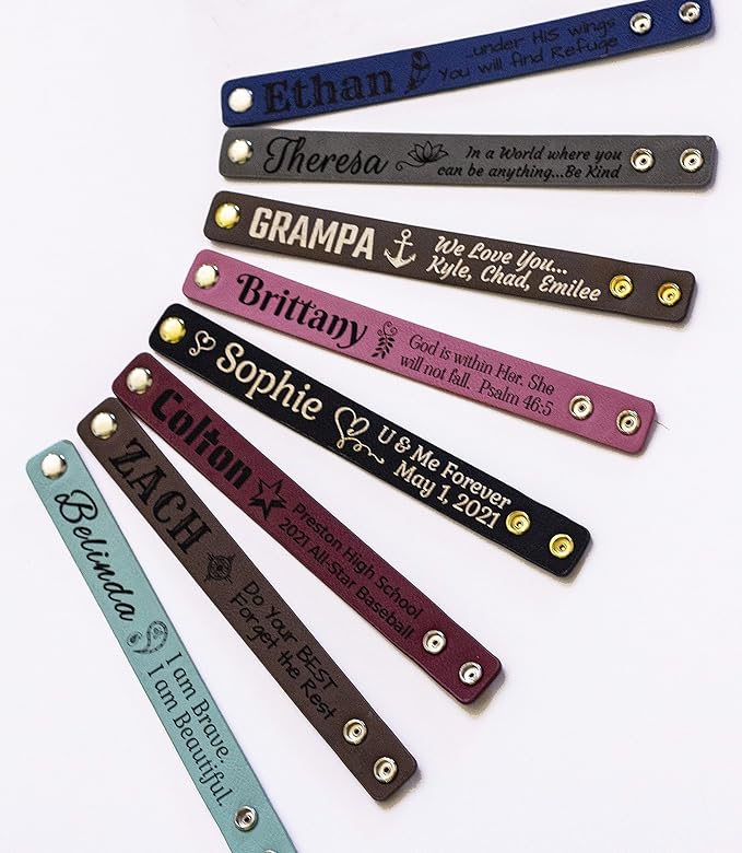 Etch Workz Custom Engraved Wristband | 9.5" Leatherette Cuff Bracelet | Pink