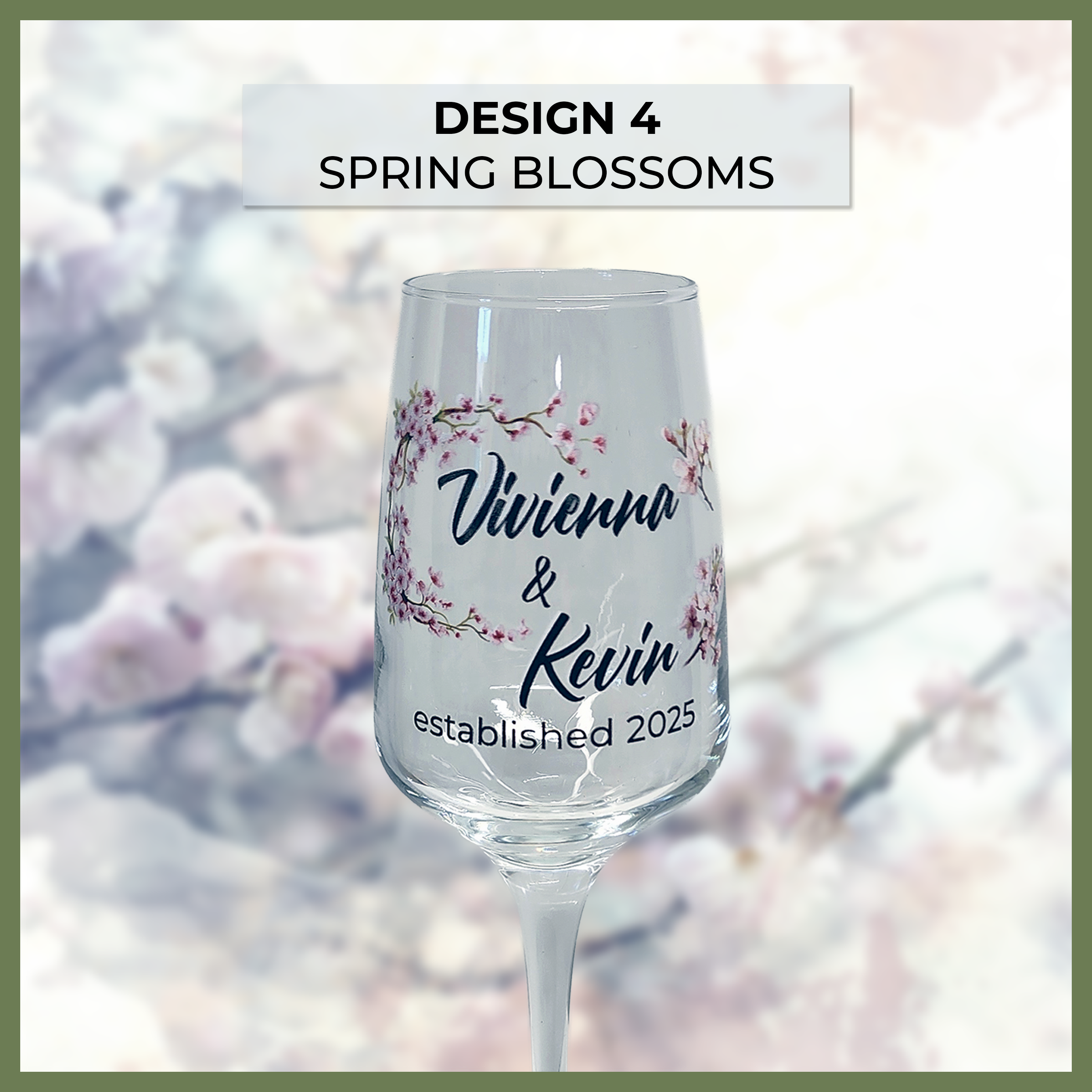 Personalized Wedding Champagne Flutes – Full Color UV Printed Floral Collection | Customized with Names & Date – Set of 2