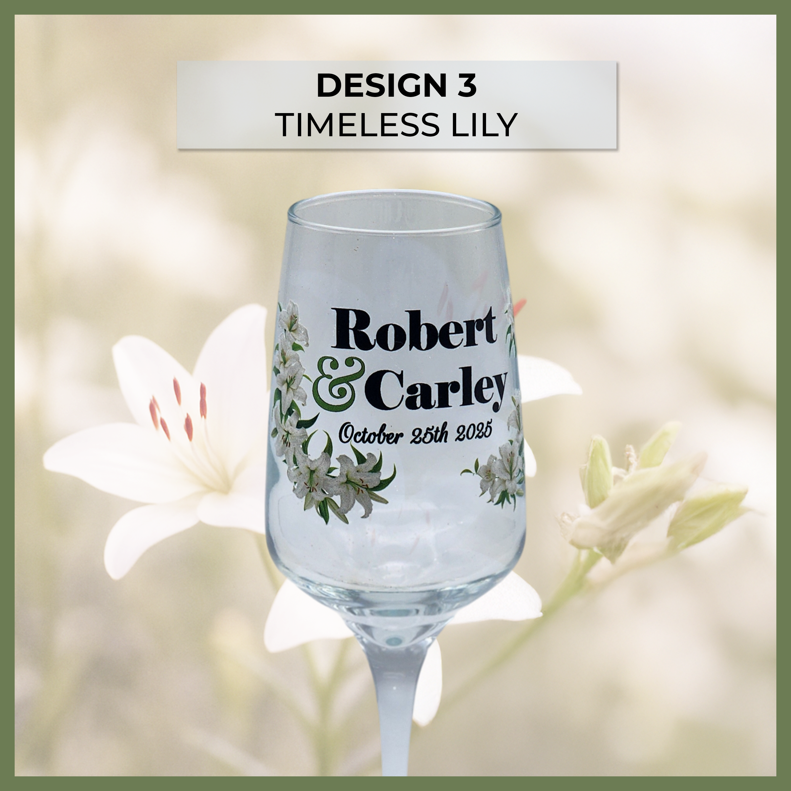 Personalized Wedding Champagne Flutes – Full Color UV Printed Floral Collection | Customized with Names & Date – Set of 2