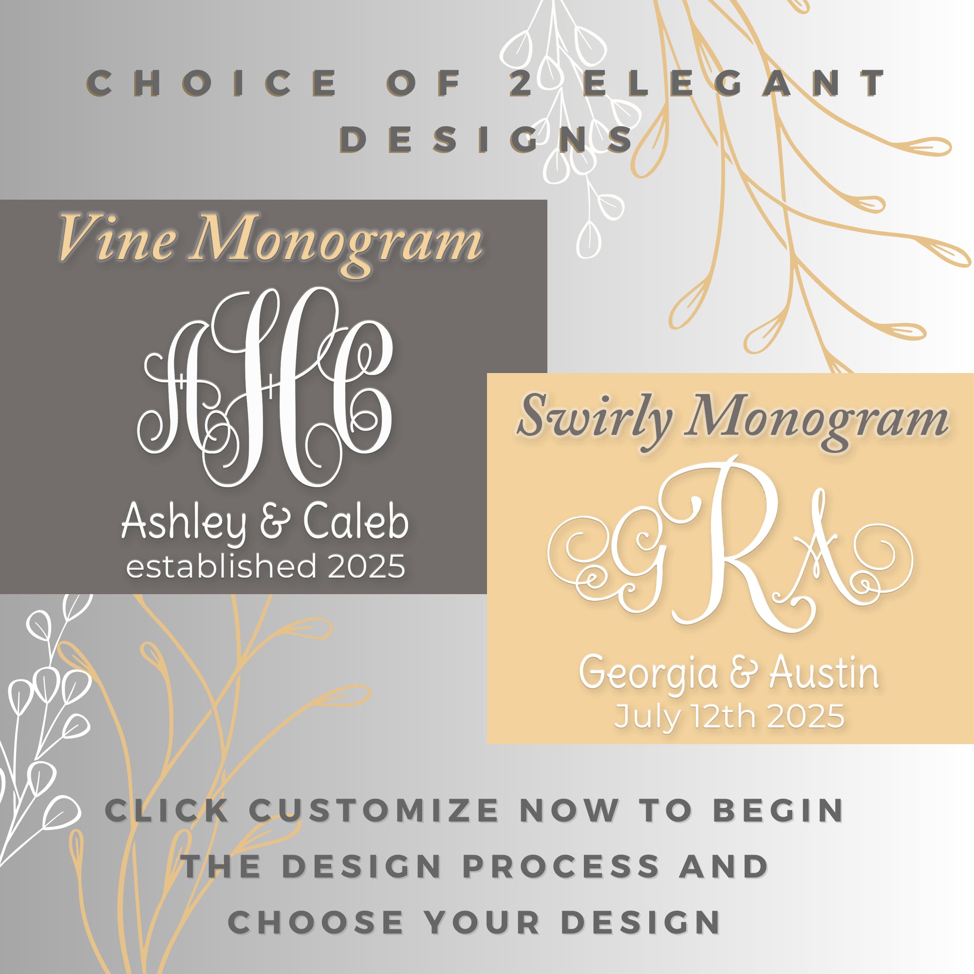 Etch Workz Custom Engraved Wedding Champagne Flutes Set of 2 | Monogram Design