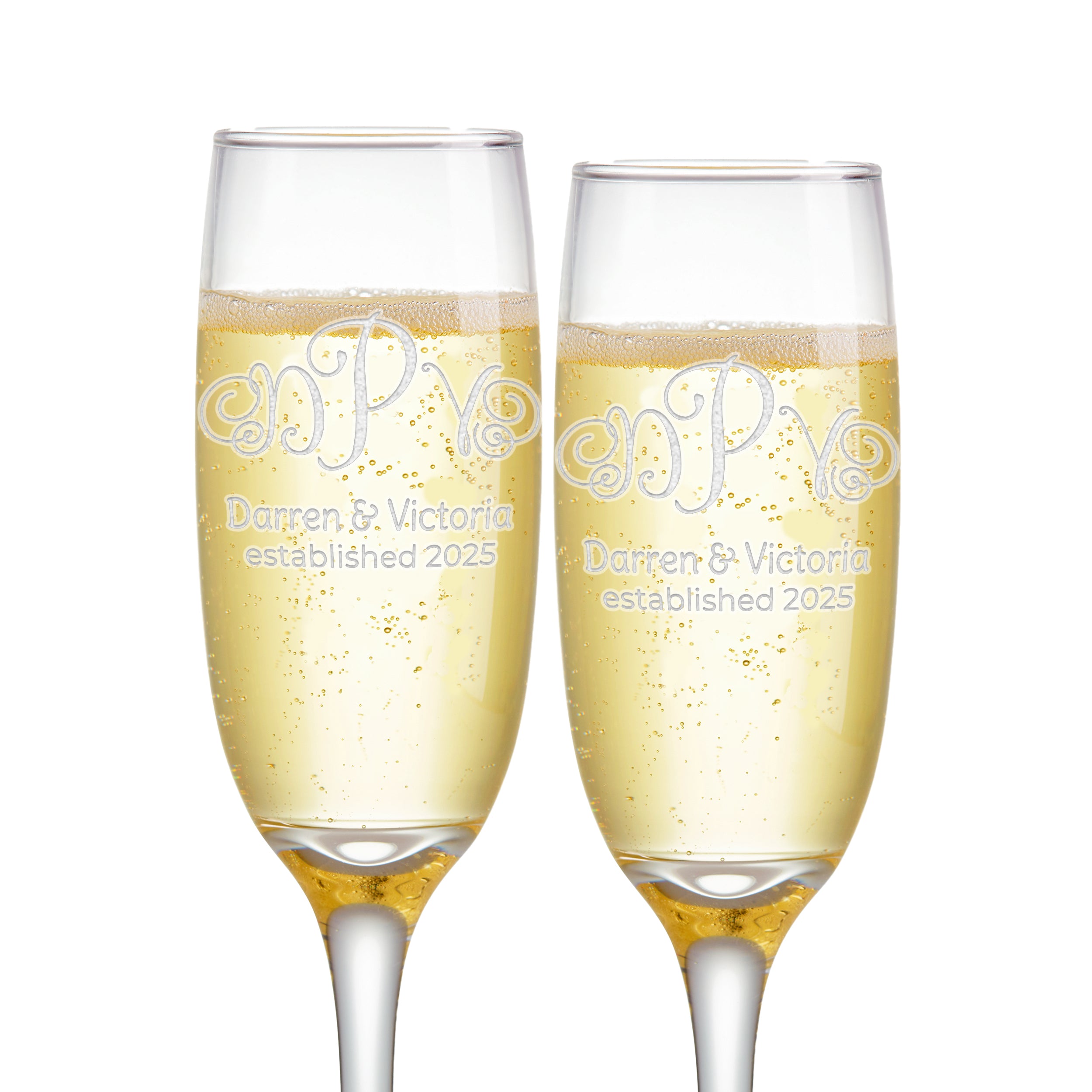 Etch Workz Custom Engraved Wedding Champagne Flutes Set of 2 | Monogram Design