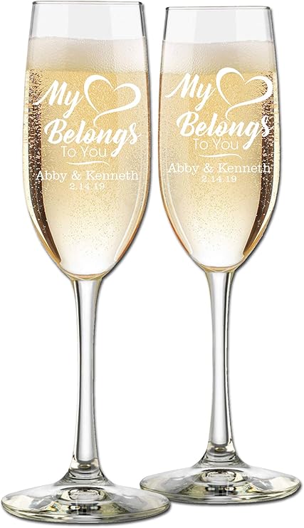 Etch Workz Valentine's Day Champagne Flutes | Couple Toasting Glasses Set of 2