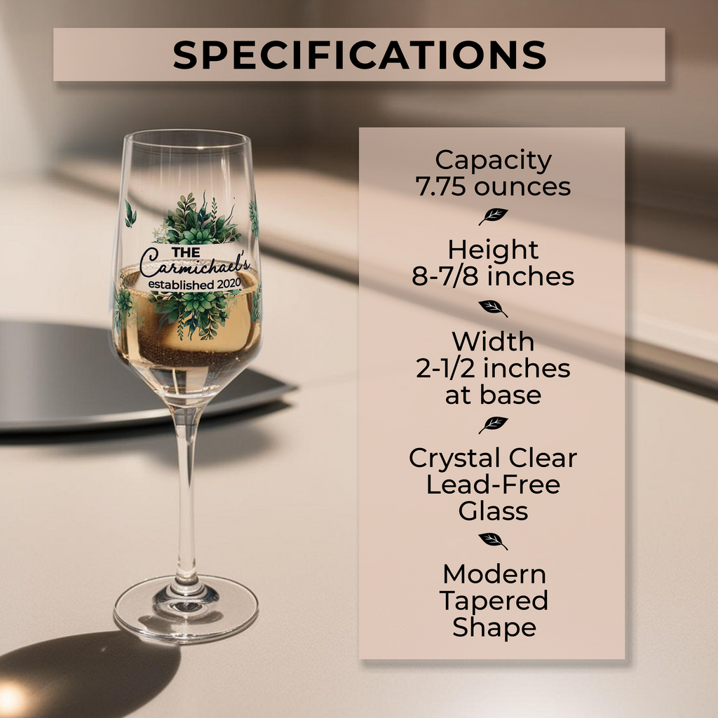 Personalized Wedding Champagne Flutes – Full Color UV Printed | Beautiful Botanical Design | Customized with Names & Date – Set of 2